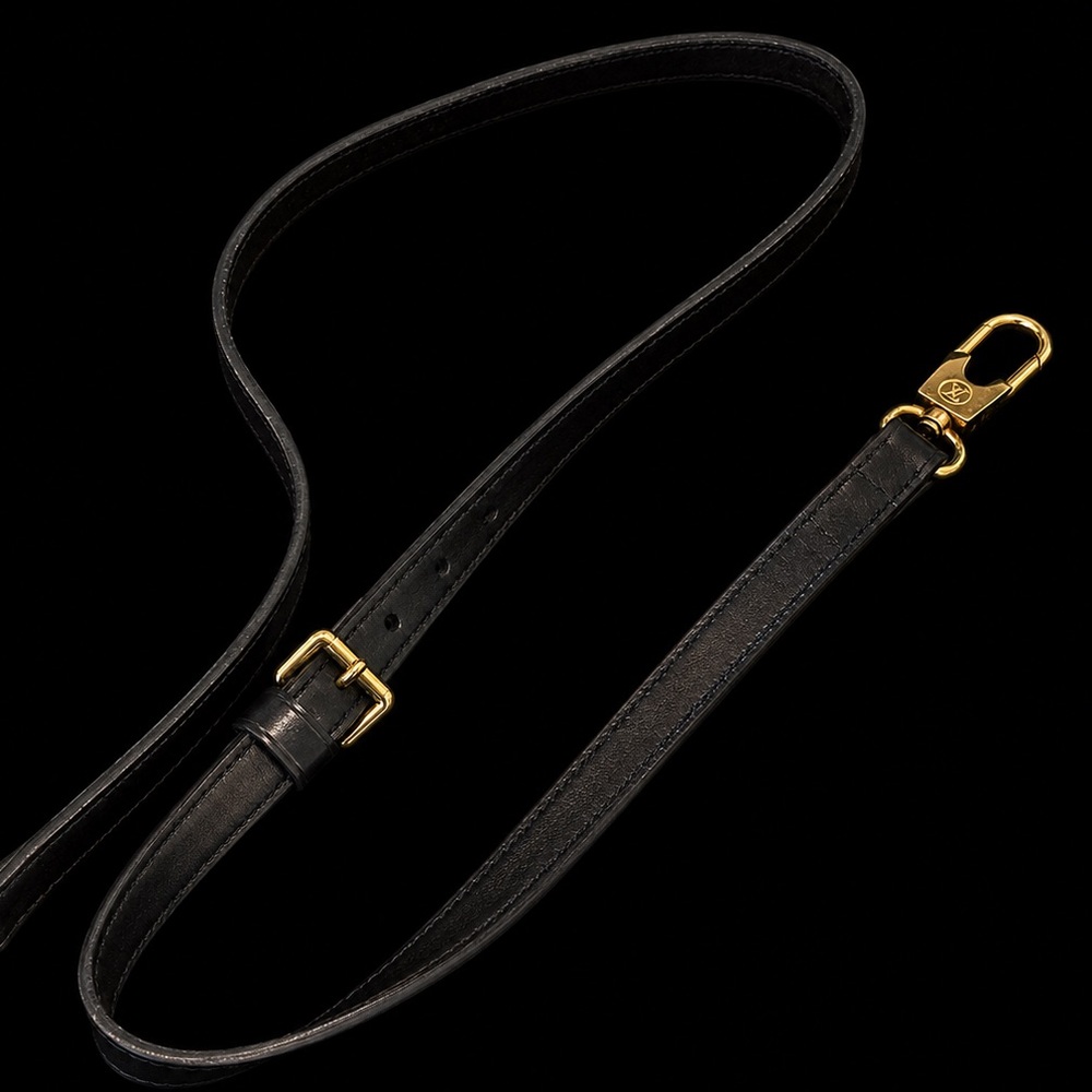 LOUIS VUITTON Adjustable Black Leather Strap with Gold Hardware - Picture 8 of 16